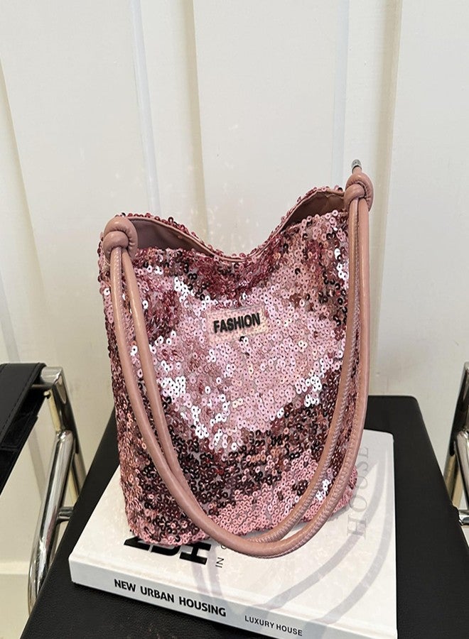 QTKJ Tote Bag for Women, Sequin Handbag, Adjustable Shoulder Strap, Crossbody Bag for Wedding, Prom, Parties, Travel(Pink) - Image 4