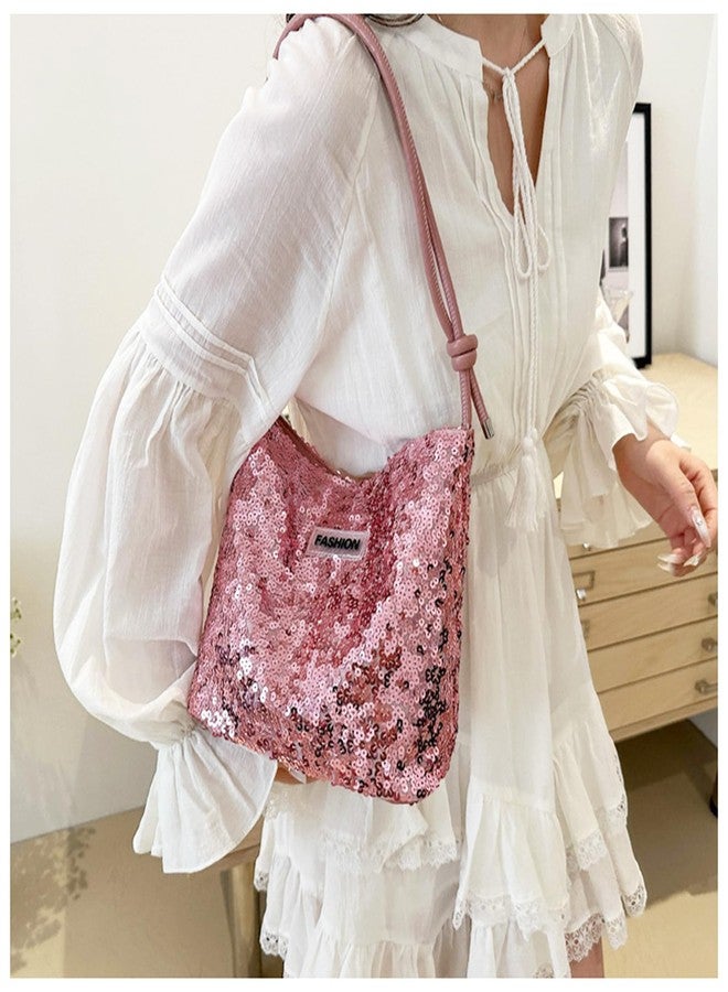 QTKJ Tote Bag for Women, Sequin Handbag, Adjustable Shoulder Strap, Crossbody Bag for Wedding, Prom, Parties, Travel(Pink) - Image 3