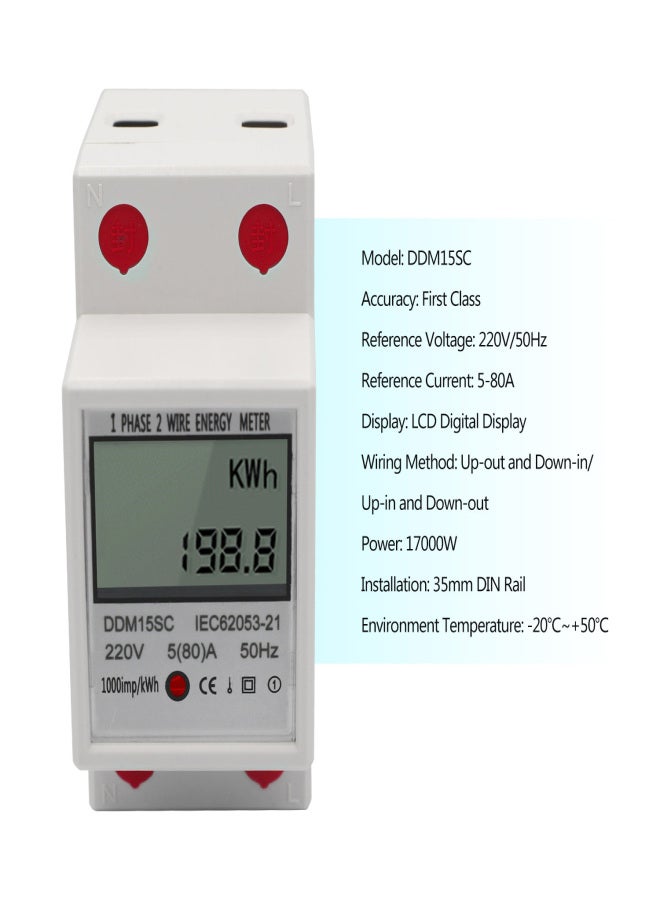 LCD Digital Display Single Phase DIN-Rail Energy Meter 5-80A 220V 50Hz Electronic KWh Meter Power Consumption Monitor DDM15SC - Image 2