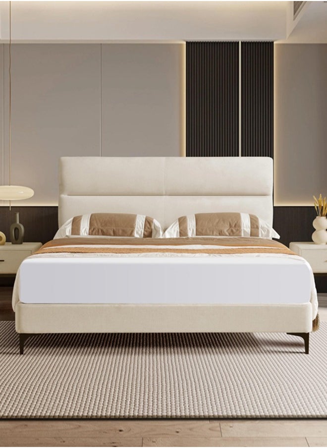 Home Canvas KYOTO King Upholstered Bed with Straight-Line Headboard & Metal Feet (180x200)  - Image 3