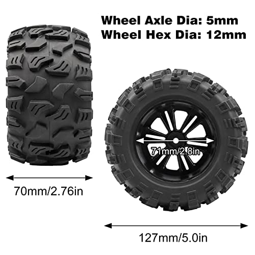 Aimrock 4pcs PreGlued 12mm Hex 28 RC Wheels and Tires OD 5 with Wrench for 110 Traxxas Hoss Stampede Rustler HSP Redcat Volcano RC Monster Truck Tires Wheels OffRoad RC Car - Image 5