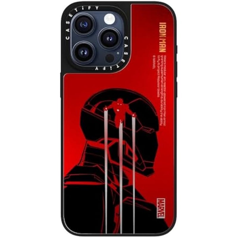 Casetify Mirror iPhone 15 Pro Max Case 【Iron Man Co-Lab/Reflective / 4.9ft Drop Protection/Compatible with Magsafe】 - Iron Man Armor Activate - Silver on Black - Image 1