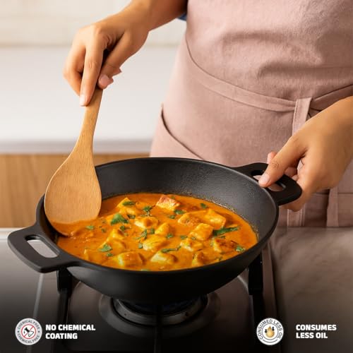 RASA Cookware Pre-Seasoned Cast Iron Kadai with Convenient Handle | 10 Inch/25 cm, 2.5 Kg | Naturally Nonstick Wok/Kadhai for Cooking | Induction & Gas Stove Compatible | Pure & Toxin-Free - Black - Image 5