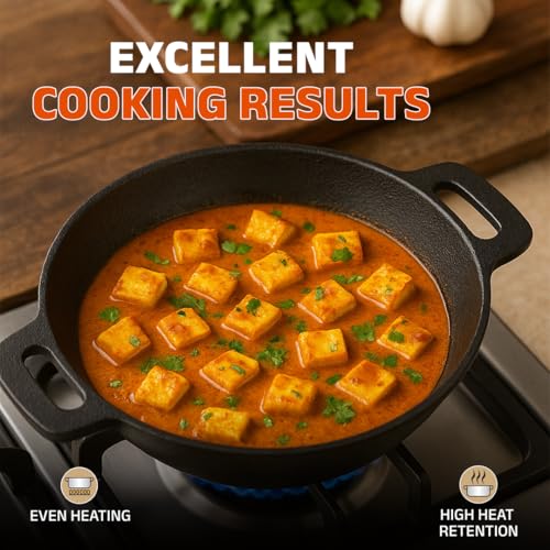 RASA Cookware Pre-Seasoned Cast Iron Kadai with Convenient Handle | 10 Inch/25 cm, 2.5 Kg | Naturally Nonstick Wok/Kadhai for Cooking | Induction & Gas Stove Compatible | Pure & Toxin-Free - Black - Image 4