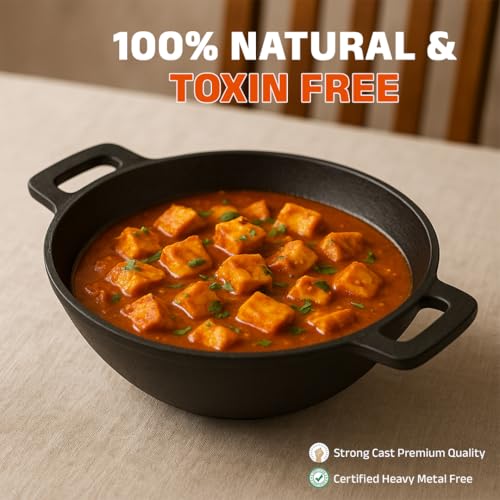 RASA Cookware Pre-Seasoned Cast Iron Kadai with Convenient Handle | 10 Inch/25 cm, 2.5 Kg | Naturally Nonstick Wok/Kadhai for Cooking | Induction & Gas Stove Compatible | Pure & Toxin-Free - Black - Image 2