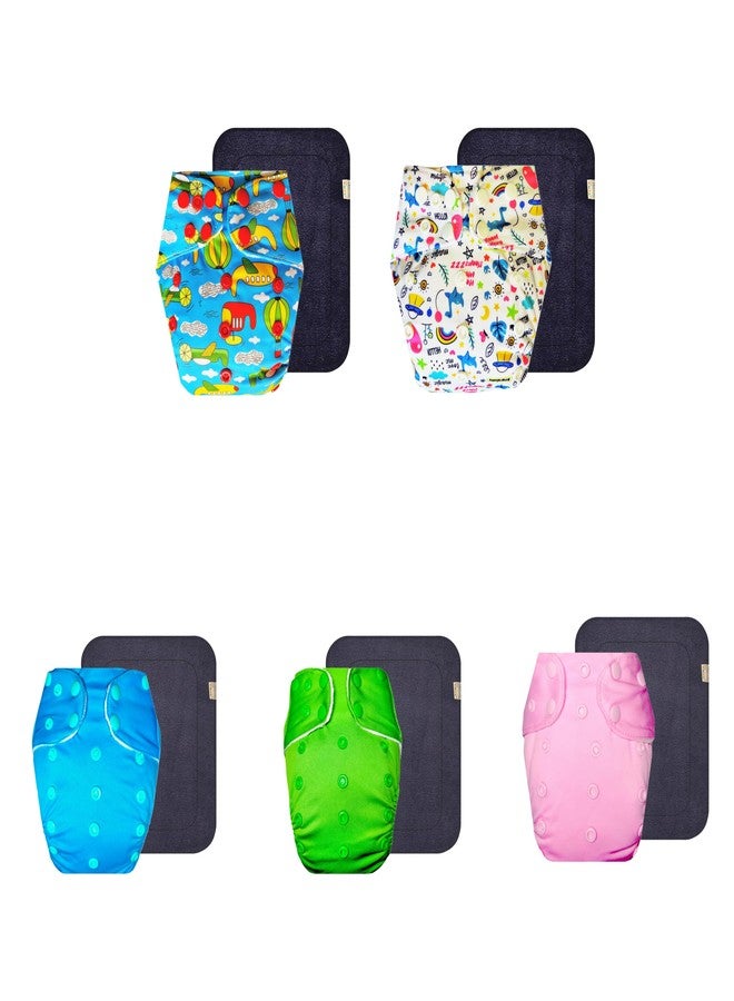 حفاضات قماشية فاخرة من دمبلدو مع حشوة رمادية (عبوة من 5) | مضادة للحساسية | قابلة لإعادة الاستخدام والغسل | سهلة التنظيف | مناسبة للارتداء طوال اليوم | من 3 أشهر إلى 3 سنوات | مناسبة للجنسين - Image 1