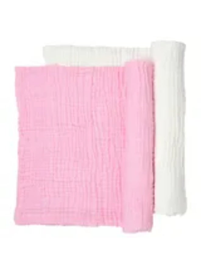 Anvi Baby - Set Of 2 Organic Muslin Bath Towel- Pink & White - Image 1