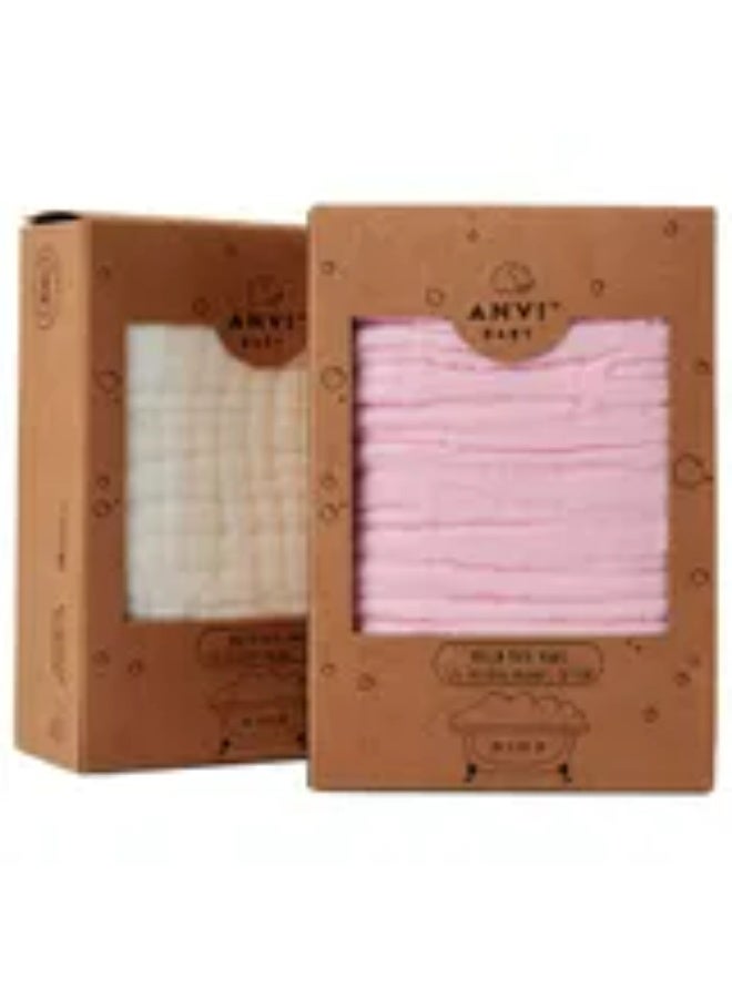 Anvi Baby - Set Of 2 Organic Muslin Bath Towel- Pink & White - Image 3