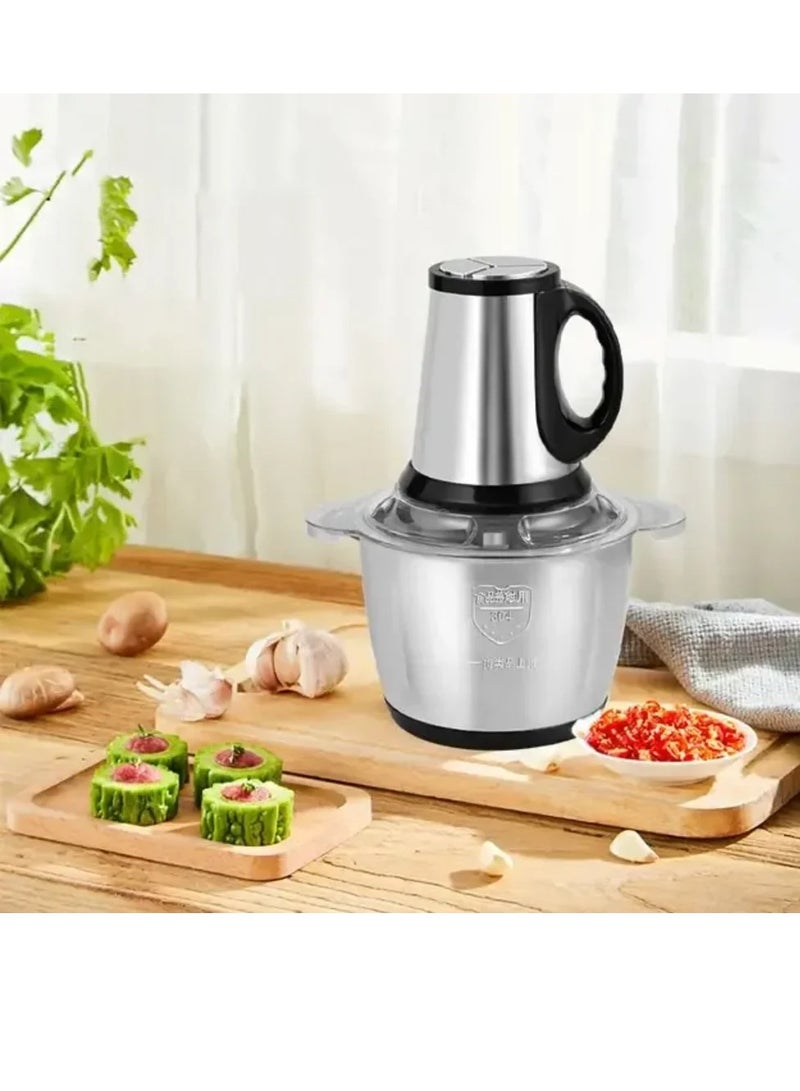 Chopper, grinder, and vegetable cutter that chops and grinds meat, vegetables, and spices, stainless steel, 1000 watts, 3 liter bowl, with 4 stainless chopper blades, 3 speeds.  - Image 1