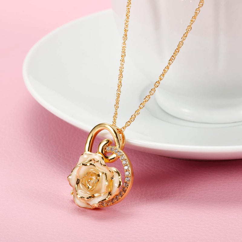AliveRose 24K Gold Dipped Rose Dangle Necklace, 24K Gold Dipped Real Rose Dangle necklace gift for Women, Wife on Anniversary Valentine's Day Birthday Mother's Day (Heart Ivory) - Image 2