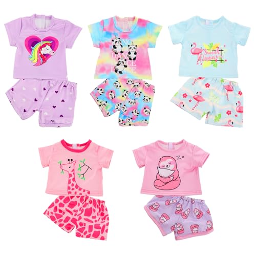 Ecore Fun Girl Doll Clothes 5 Set 1618 Inch Baby Doll Clothes and Accessories Doll Animal Outfits GiftTops and Pants - Image 1