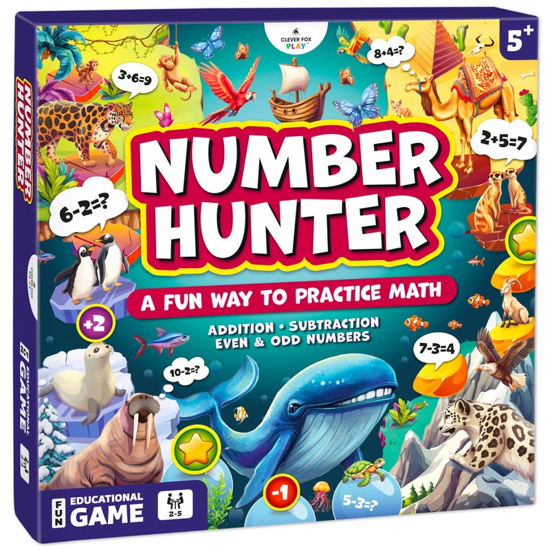 Clever Fox Play Number Hunter Math Board Game â€“ Addition & Subtraction Games for Kids Ages 4-8 â€“ Fun Educational STEM Game for Kindergarten, 1st-3rd Grade, Homeschool & Family Game Night - Image 1