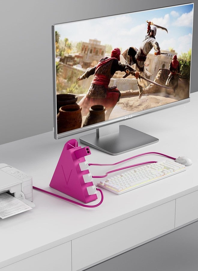 JoyReken USB Hub 3.0, 4-Port Splitter Laptop, Ps4 Keyboard and Mouse Adapter Compatible Xbox, PC, MacBook, Surface Pro, Flash Drive, HDD, Console, Printer, Camera,Keyborad,Mouse, Hot Pink, Rose, 2FT - Image 4