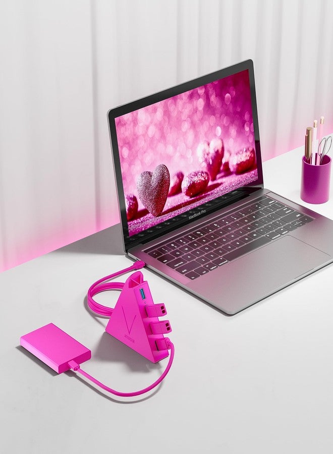 JoyReken USB Hub 3.0, 4-Port Splitter Laptop, Ps4 Keyboard and Mouse Adapter Compatible Xbox, PC, MacBook, Surface Pro, Flash Drive, HDD, Console, Printer, Camera,Keyborad,Mouse, Hot Pink, Rose, 2FT - Image 2