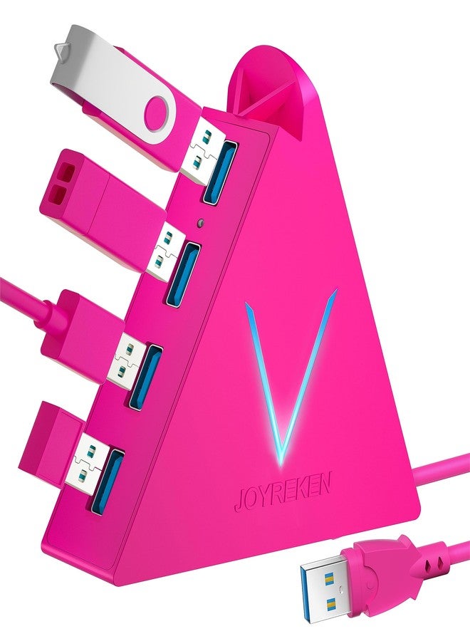 JoyReken USB Hub 3.0, 4-Port Splitter Laptop, Ps4 Keyboard and Mouse Adapter Compatible Xbox, PC, MacBook, Surface Pro, Flash Drive, HDD, Console, Printer, Camera,Keyborad,Mouse, Hot Pink, Rose, 2FT - Image 1