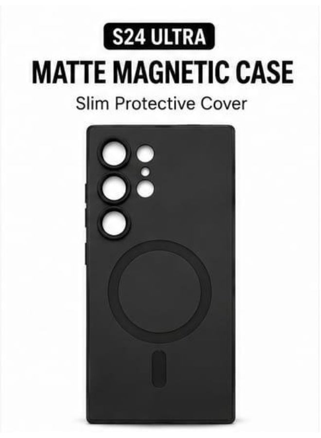Samsung Galaxy S24 Ultra Magnetic Matte Case Shockproof Slim Protective Cover Wireless Charging Compatible Black - Image 1