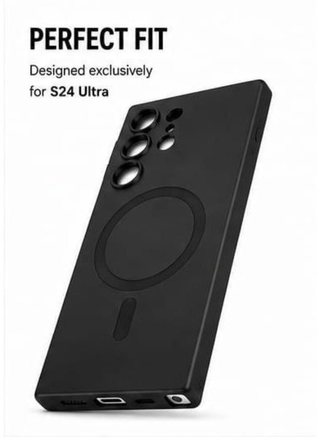 Samsung Galaxy S24 Ultra Magnetic Matte Case Shockproof Slim Protective Cover Wireless Charging Compatible Black - Image 2