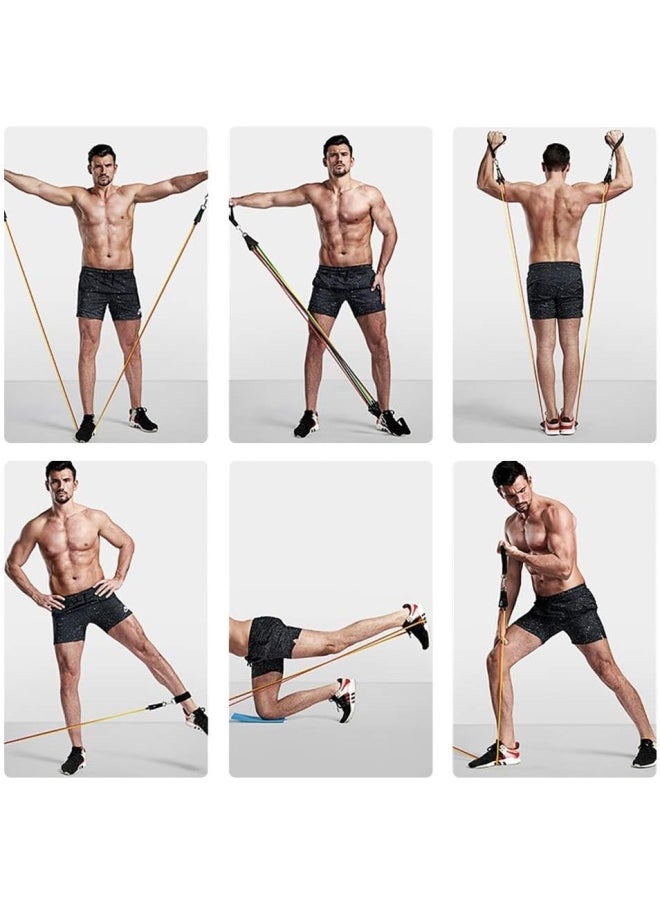 Portable Exercise 11Pcs Resistance Band Set Stackable Up to 150 Lbs (5 Stackable Exercise Bands with Door Anchor, Ankle Straps Carrying Case) Exercise Stretch Fitness Home Set