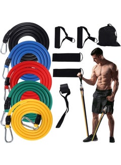 SKY-TOUCH Portable Exercise 11Pcs Resistance Band Set Stackable Up to 150 Lbs (5 Stackable Exercise Bands with Door Anchor, Ankle Straps Carrying Case) Exercise Stretch Fitness Home Set  - Image 1