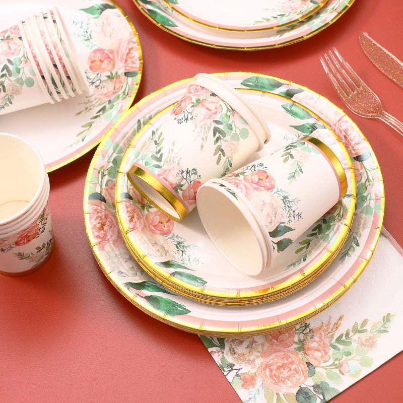 Boosolo Floral Party Supplies - Bridal Shower Paper Plates & Napkins Set for 24 Guests - Disposable Dinnerware: Plates, Cups, Cutlery for Baby Shower, Tea Party - Image 5