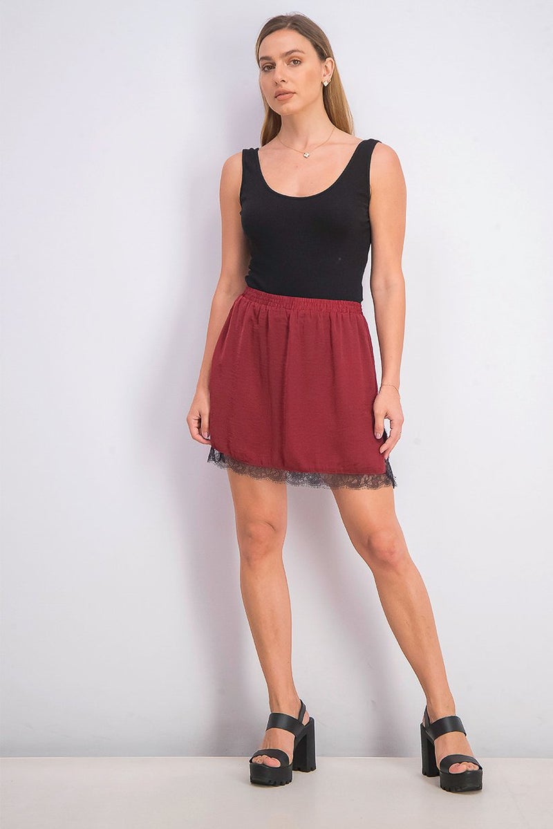 MANGO Women Lace Hem Skirt, Red - Image 4