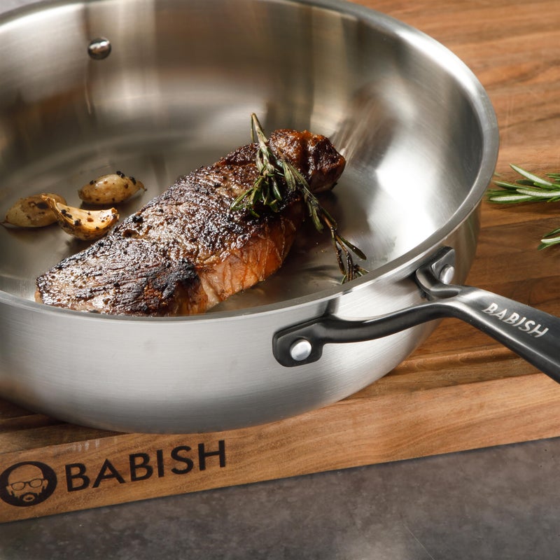 Babish 5-Qt Stainless Steel SautÃ© Pan with Lid â€“ Heavy Duty Nonstick-Ready, Oven & Induction Safe, Everyday Kitchen Cookware - Image 5