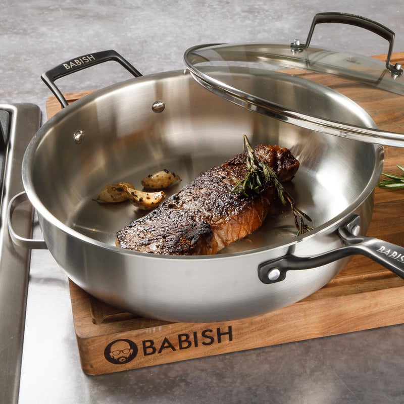 Babish 5-Qt Stainless Steel SautÃ© Pan with Lid â€“ Heavy Duty Nonstick-Ready, Oven & Induction Safe, Everyday Kitchen Cookware - Image 4