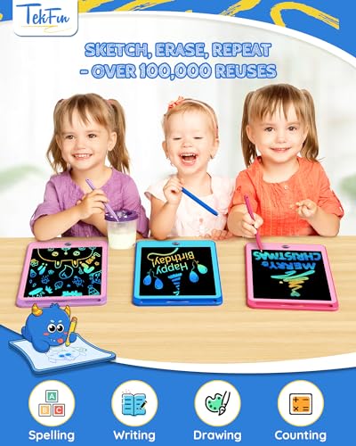 TEKFUN 3 Pack LCD Writing Tablet for Kids 85 Inch BluePinkPurple Doodle Board Drawing Board Reusable Drawing Tablet with Lanyard Educational Kids - Image 5