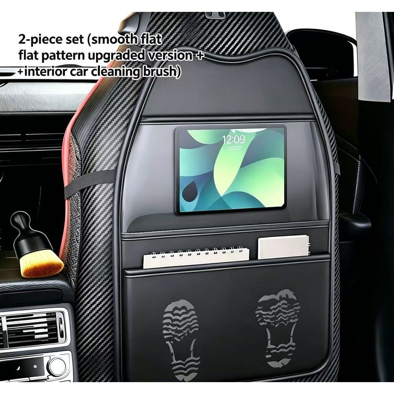 2 Piece Set Upgraded Smooth Flat Pattern Car Seat Back Organizer With Large Capacity Multi Pocket Anti Kick Wear Resistant Design And Interior Cleaning Brush Suitable For Most Car Models Rear Seats - Image 2