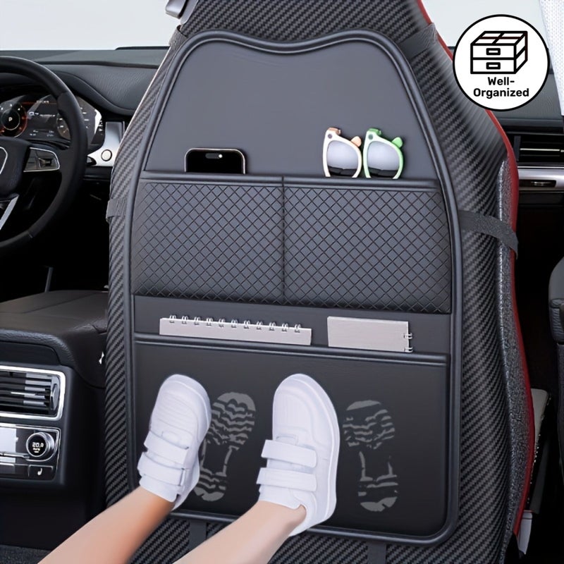 2 Piece Set Upgraded Smooth Flat Pattern Car Seat Back Organizer With Large Capacity Multi Pocket Anti Kick Wear Resistant Design And Interior Cleaning Brush Suitable For Most Car Models Rear Seats - Image 1