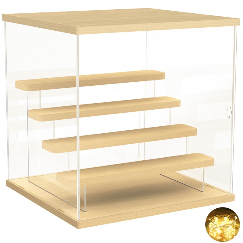 Acrylic Display Case with 5Tier Figure Stand Clear Collectibles Showcase with Door Countertop Assemble Storage Box for Action Figure Hot Wheels Display with Wooden Base