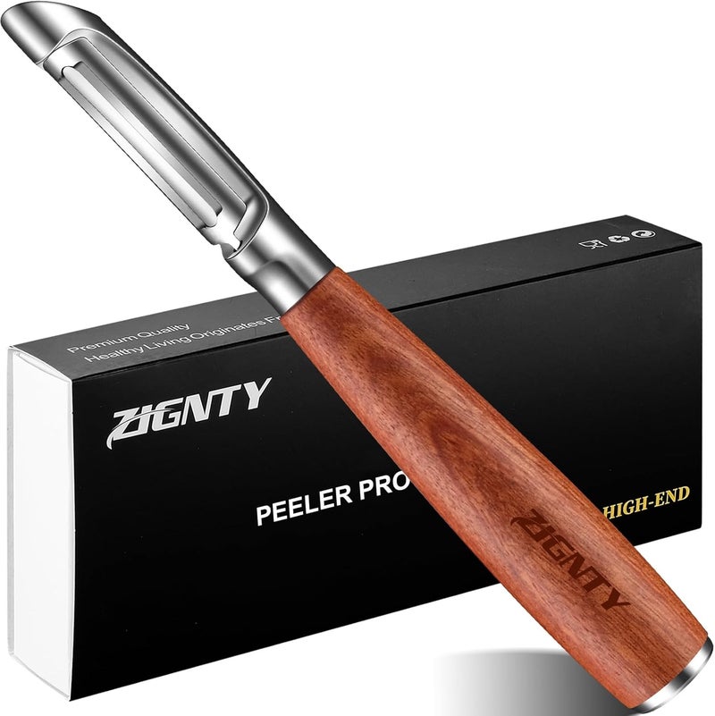 ZIGNTY Vegetable Peeler Stainless Steel, Premium Potato Peelers for Kitchen, Ultra Sharp Rotary Blade Fruit & Veggie Peeler, Apple Peeler, I Shaped Peeler Real Wood Non-Slip Handle（5 Years Warranty） - Image 1