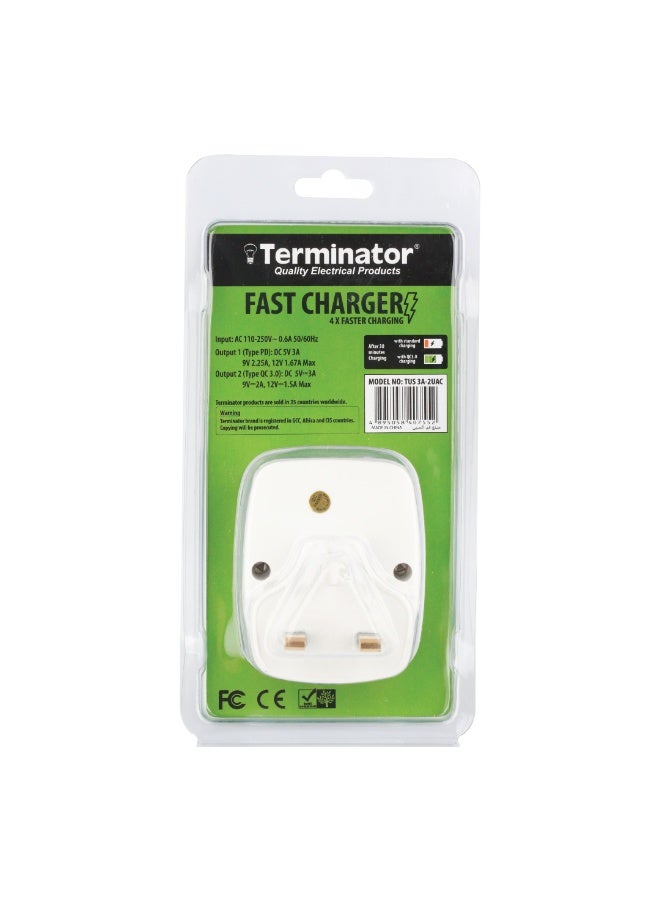 Terminator Terminator Dual Port USB Fast Charger - 3A USB-A & USB-C Wall Adapter, Quick Charging for Phones & Devices - Image 2