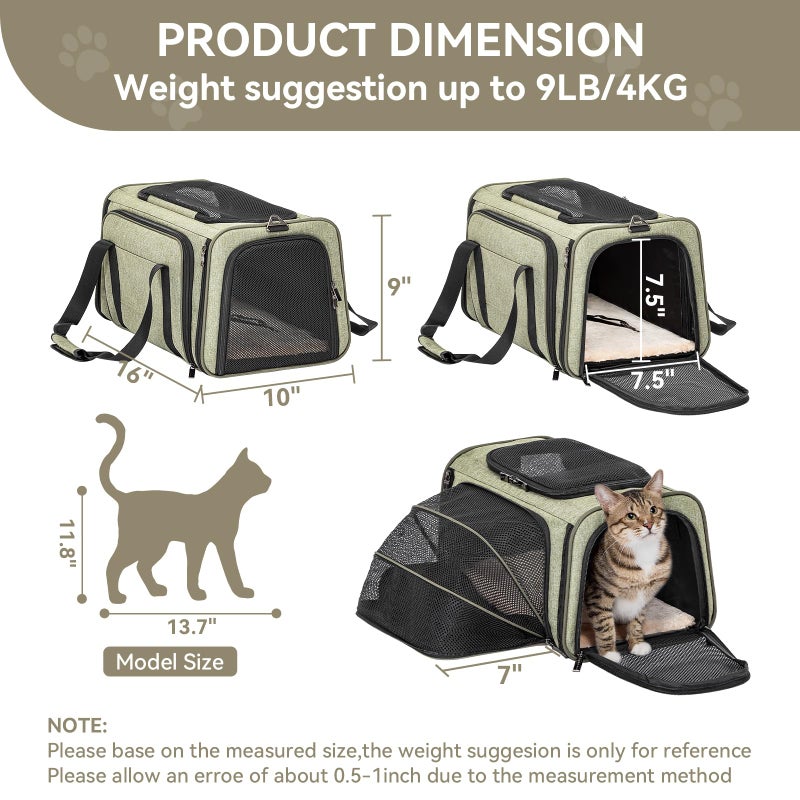 Petsfit Expandable Rabbit Carrier Small Cat Carrier Airline Approved, 16X10X9 Inches Soft-Sided Portable Small Animal Travel Bag for Kitten/Puppy/Bunny/Guinea Pig - Image 2