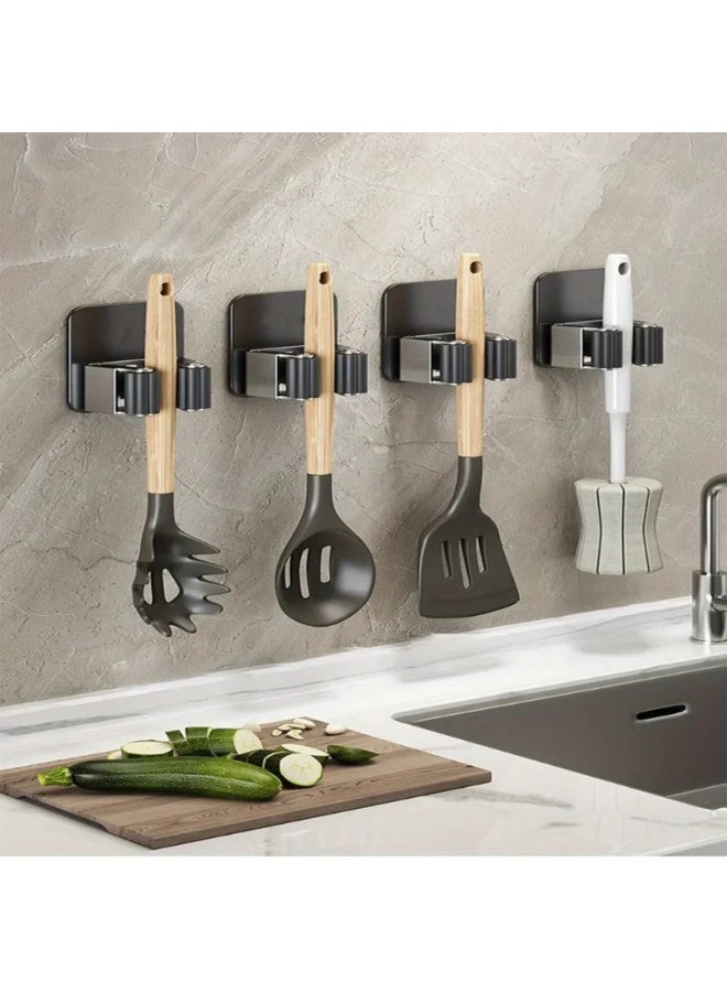 Stainless Steel Adhesive Mop Holder, Bathroom Wall Mounted Broom, Mop Cloth, Door Storage, Bathroom Mop Clamp Hook,5 Pcs - Image 4
