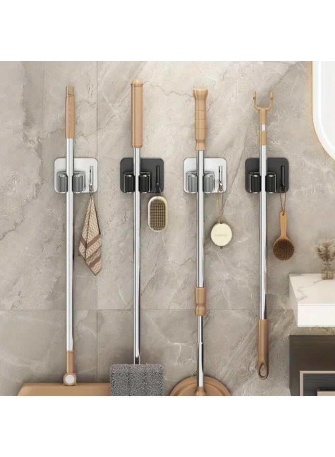 Stainless Steel Adhesive Mop Holder, Bathroom Wall Mounted Broom, Mop Cloth, Door Storage, Bathroom Mop Clamp Hook,5 Pcs - Image 5