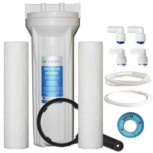 UWEK RO Water Purifier Pre Filter | Leak-Free External Housing | Prefilter Kit with 2 Spun Cartridges | PL4 (6mm) & PL6 (8mm) Elbows | Compatible with Aquaguard & Eureka Forbes - Image 1