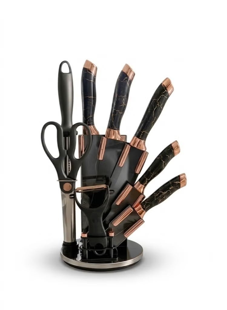 Rakzai 9-Piece Kitchen Knife Set with Stand – Stainless Steel Blades, Non-Slip Handle, Multi-Purpose Chef Knife Set for Home & Professional Use - Image 1