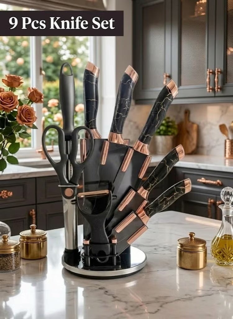 Rakzai 9-Piece Kitchen Knife Set with Stand – Stainless Steel Blades, Non-Slip Handle, Multi-Purpose Chef Knife Set for Home & Professional Use - Image 3