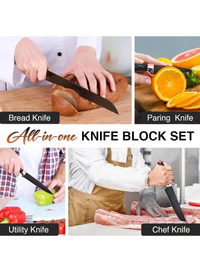 Rakzai 9-Piece Kitchen Knife Set with Stand – Stainless Steel Blades, Non-Slip Handle, Multi-Purpose Chef Knife Set for Home & Professional Use - Image 5