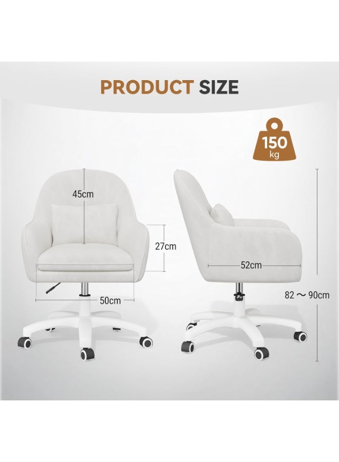 م.ا & ف'س كرسي مكتب منزلي، كرسي كمبيوتر دوار قابل لتعديل الارتفاع، مُنجّد بمخمل، كرسي مكياج بعجلات ووسادة، كرسي عصري متوسط ​​الارتفاع لغرفة النوم أو غرفة القراءة، أبيض - Image 2
