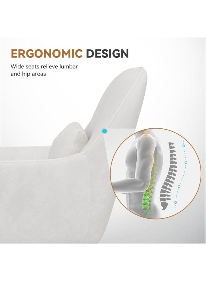 م.ا & ف'س كرسي مكتب منزلي، كرسي كمبيوتر دوار قابل لتعديل الارتفاع، مُنجّد بمخمل، كرسي مكياج بعجلات ووسادة، كرسي عصري متوسط ​​الارتفاع لغرفة النوم أو غرفة القراءة، أبيض - Image 4