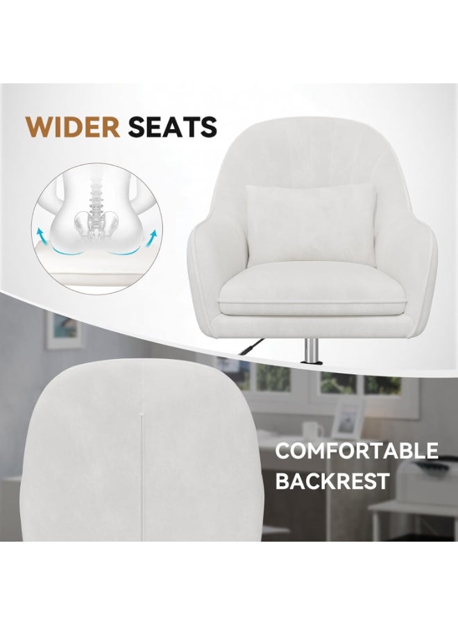 م.ا & ف'س كرسي مكتب منزلي، كرسي كمبيوتر دوار قابل لتعديل الارتفاع، مُنجّد بمخمل، كرسي مكياج بعجلات ووسادة، كرسي عصري متوسط ​​الارتفاع لغرفة النوم أو غرفة القراءة، أبيض - Image 5