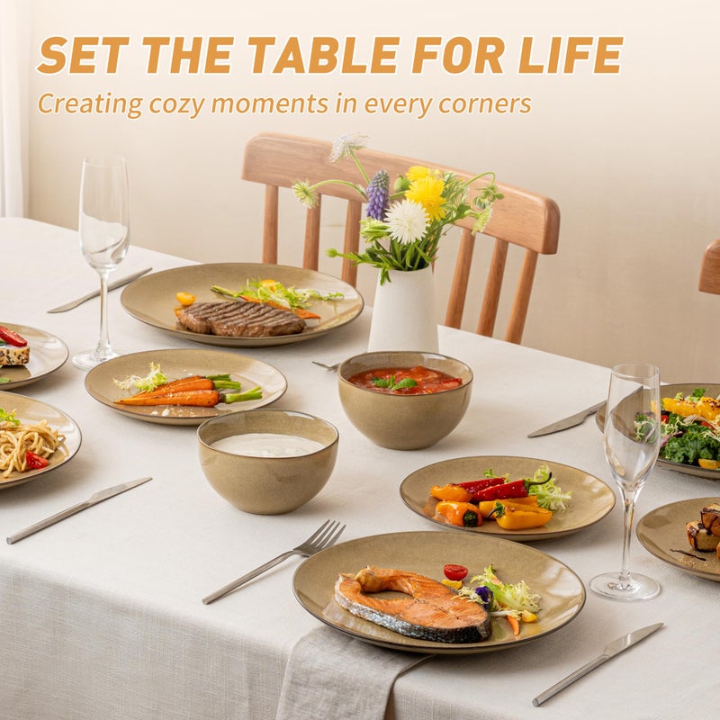 Dafuceramic Plates and Bowls Sets, 12 Pieces Modern Stoneware Dinnerware Set for 4 Kitchen Dinner Set Ceramic Dishware Dishes Set Microwave and Dishwasher Safe (Maize Yellow) - Image 5