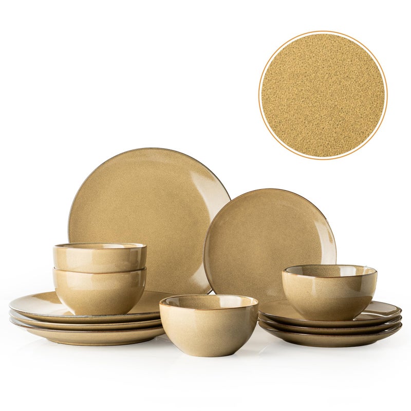 Dafuceramic Plates and Bowls Sets, 12 Pieces Modern Stoneware Dinnerware Set for 4 Kitchen Dinner Set Ceramic Dishware Dishes Set Microwave and Dishwasher Safe (Maize Yellow) - Image 1