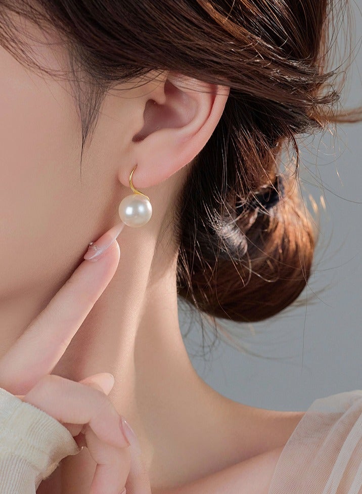 Hanaa 925 Sterling Silver Imitation Pearl Gold Dangle Studs Earrings For Women and Girls 