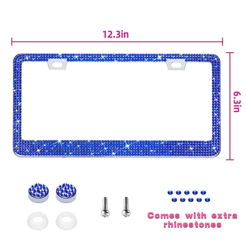 OKLPF Bling License Plate Frame for Women, 1PCS Sparkly License Plate Frames| Over 1200 pcs 14 Facets Bedazzled Clear Glass Diamond Rhinestone Crystals w/Free Glitter Diamond Box (Dark Blue) - Image 2