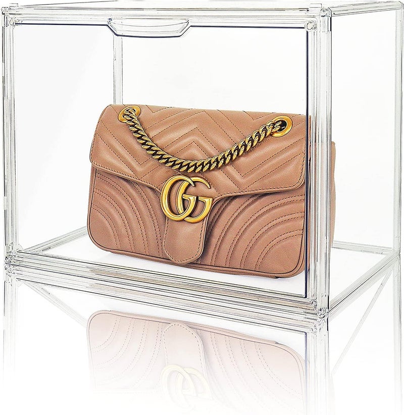 Horoof Home Clear Handbag Storage Organizer Box - Stackable Acrylic Display Case with Magnetic Door for Purses, Wallets, Shoes, and More - Image 1