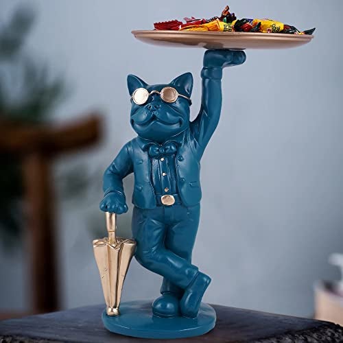 zart Resin Cool Dog Action Showpiece With Plate Home Decor Showpiece,Living Room Decor Showpiece(Blue),10 Cm,7 Cm - Image 1