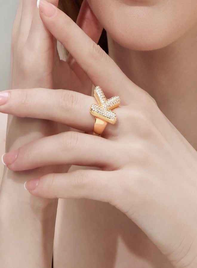Cicy Bell Initial Rings for Women 14k Gold Plated Cubic Zirconia Delicate Letter Chunky Statement Open Rings Gifts for Her - Image 4